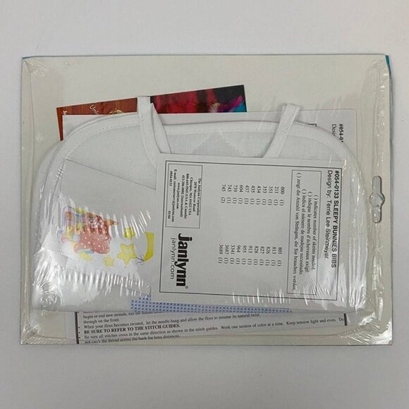 Janlynn Baby Stamped Cross Stitch Kit Baby Bibs Sleepy Bunny Rabbit Infant - Picture 7 of 9